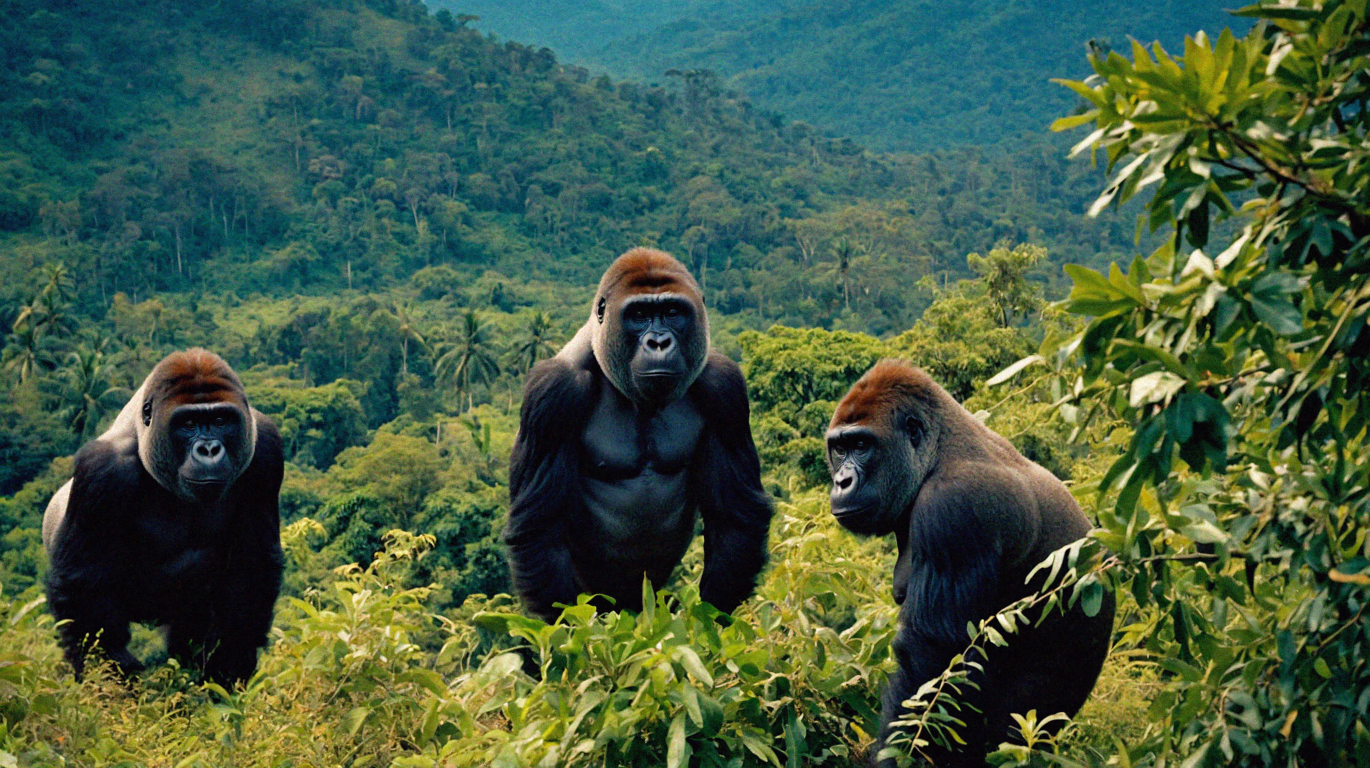 Close-up of a silverback gorilla in its natural forest habitat