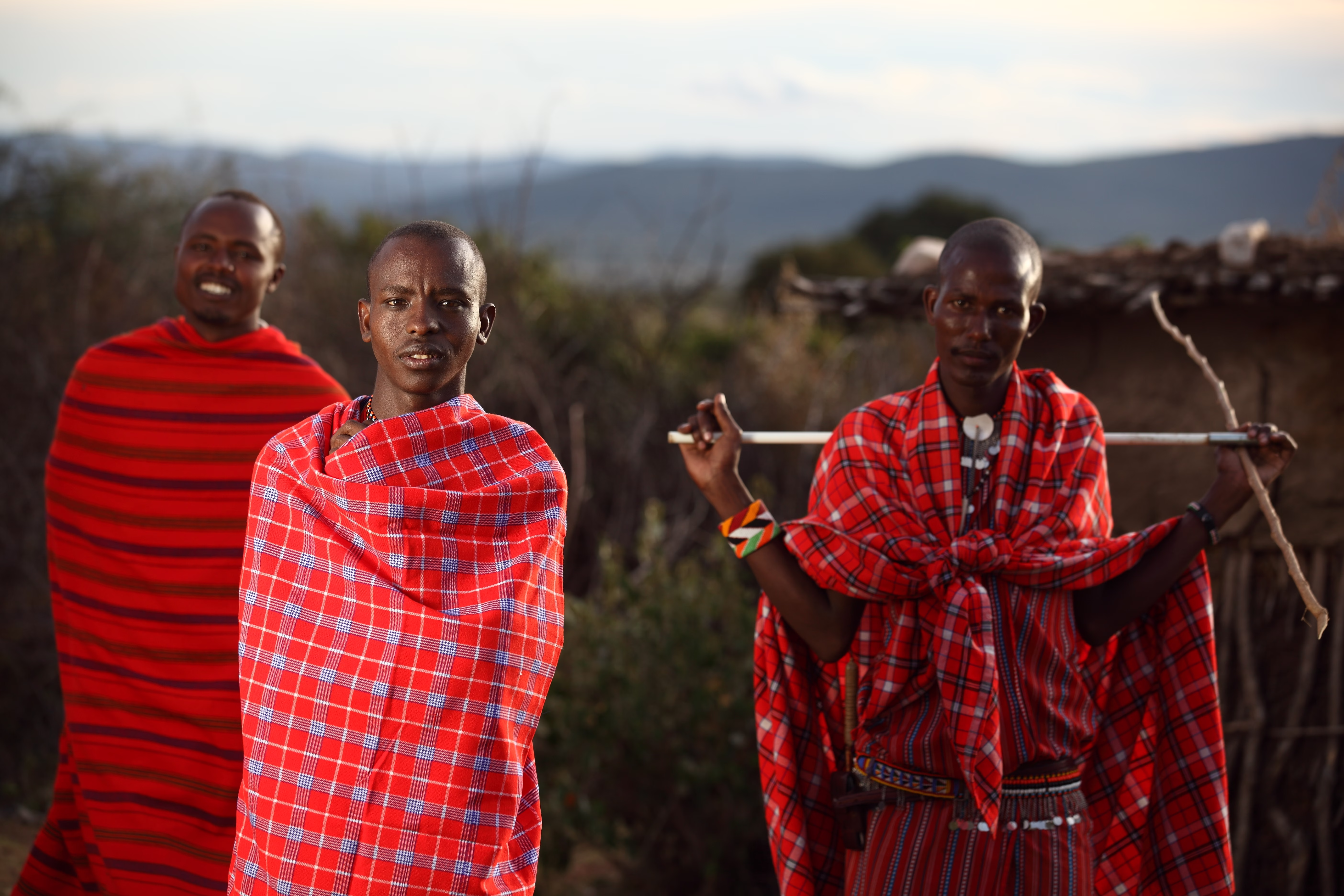 Group of Masaai participating in a traditional Maasai jumping dance